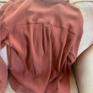 Madewell Waffle-Knit Long Sleeve Top in Rust